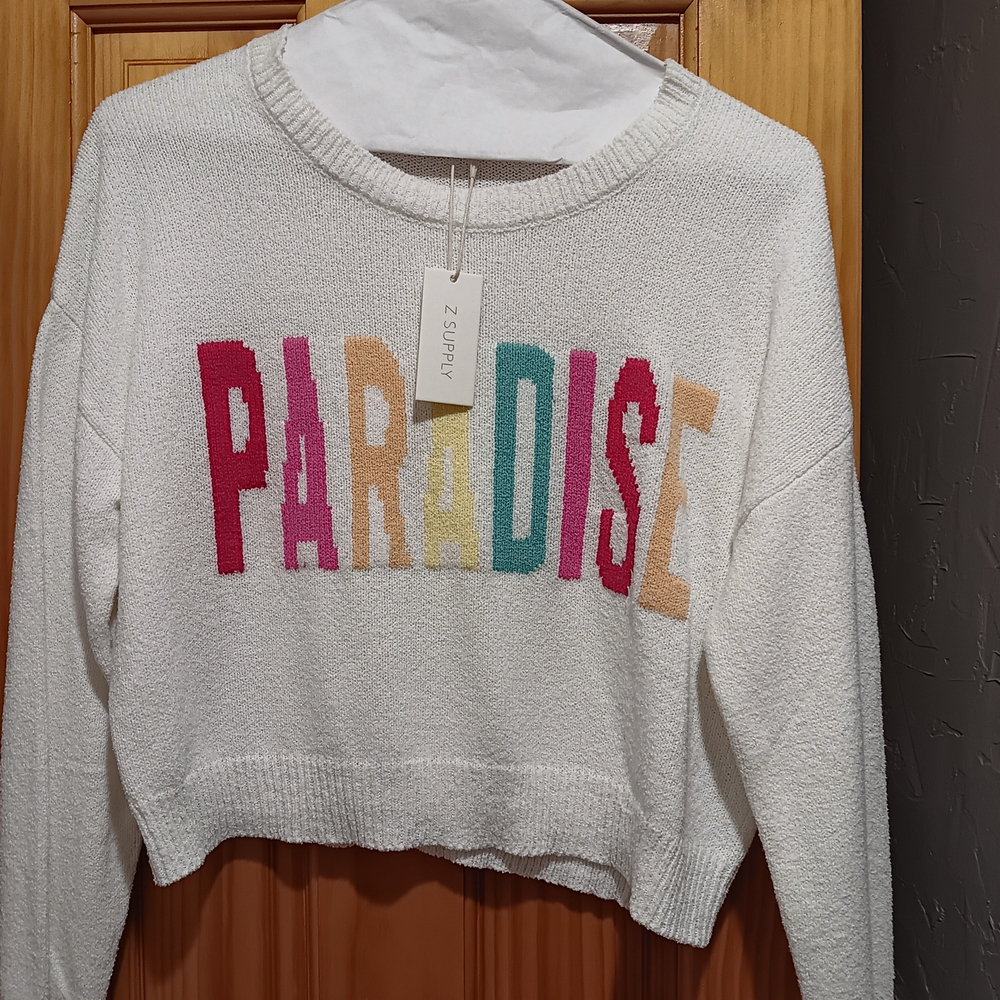 Z Supply Women's Paradise Sweater - White with Multicolor Letters